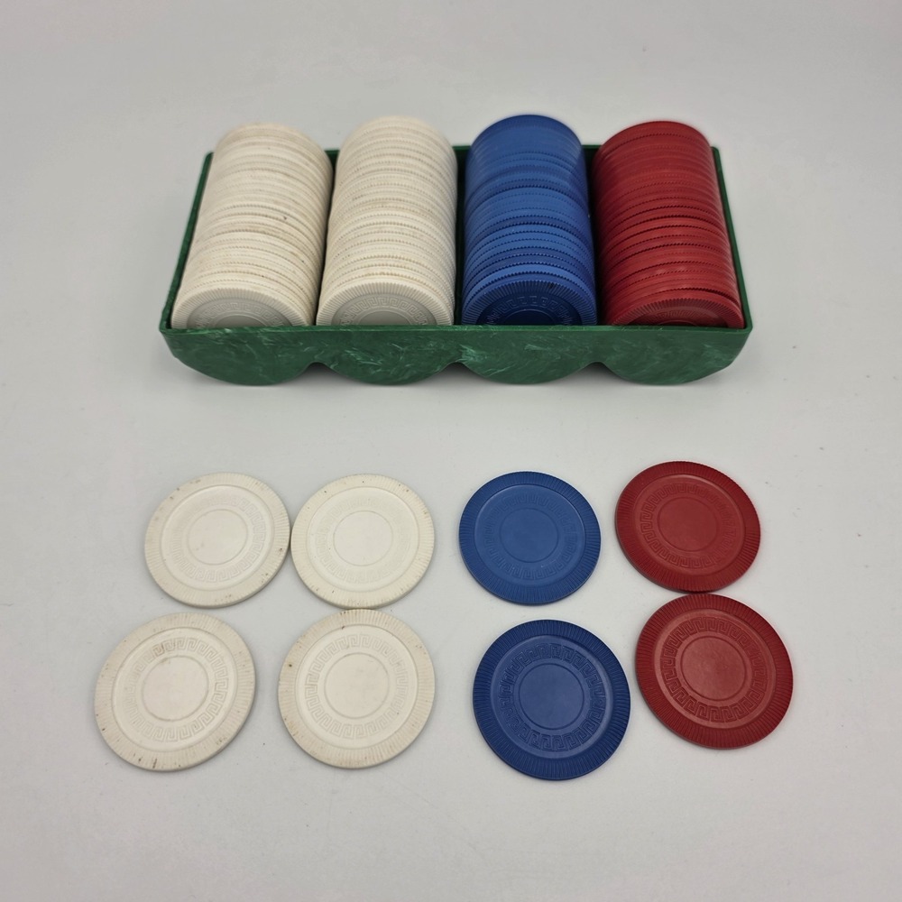Vintage 94 Lucky Interlocking Greek Key Pattern Red‎ White Blue Poker Chips USA